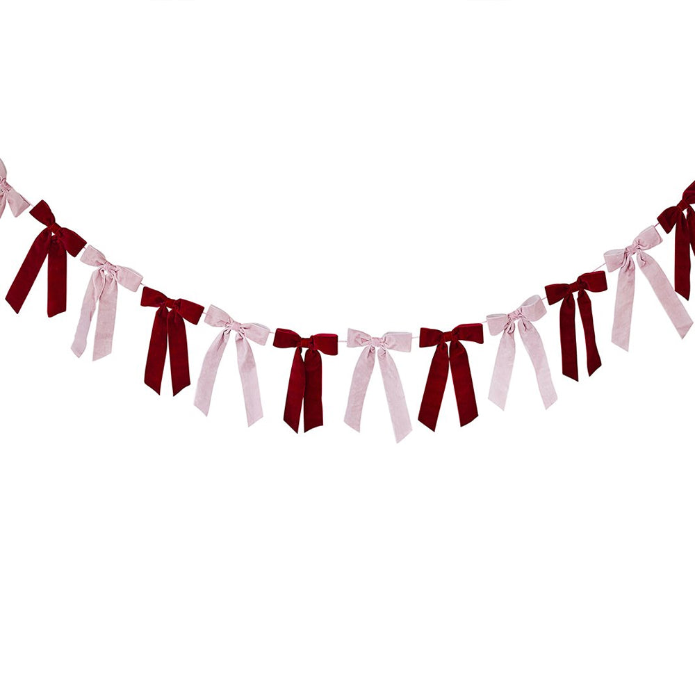 Pink and Burgundy Velvet Bow Garland - 2m