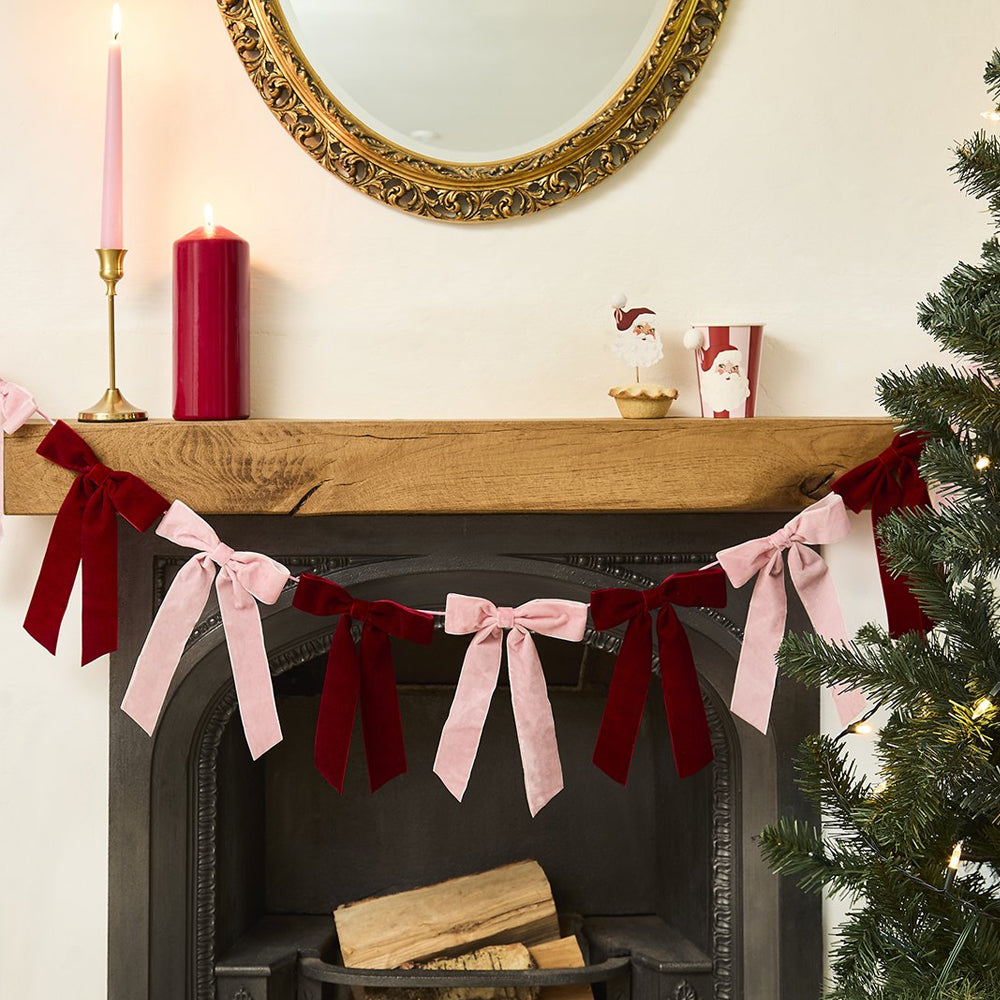 Pink and Burgundy Velvet Bow Garland - 2m