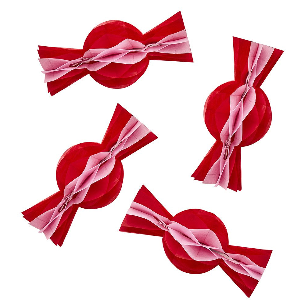 Red and Pink Honeycomb Tissue Paper Sweets Decorations - 25cm - Pack of 4
