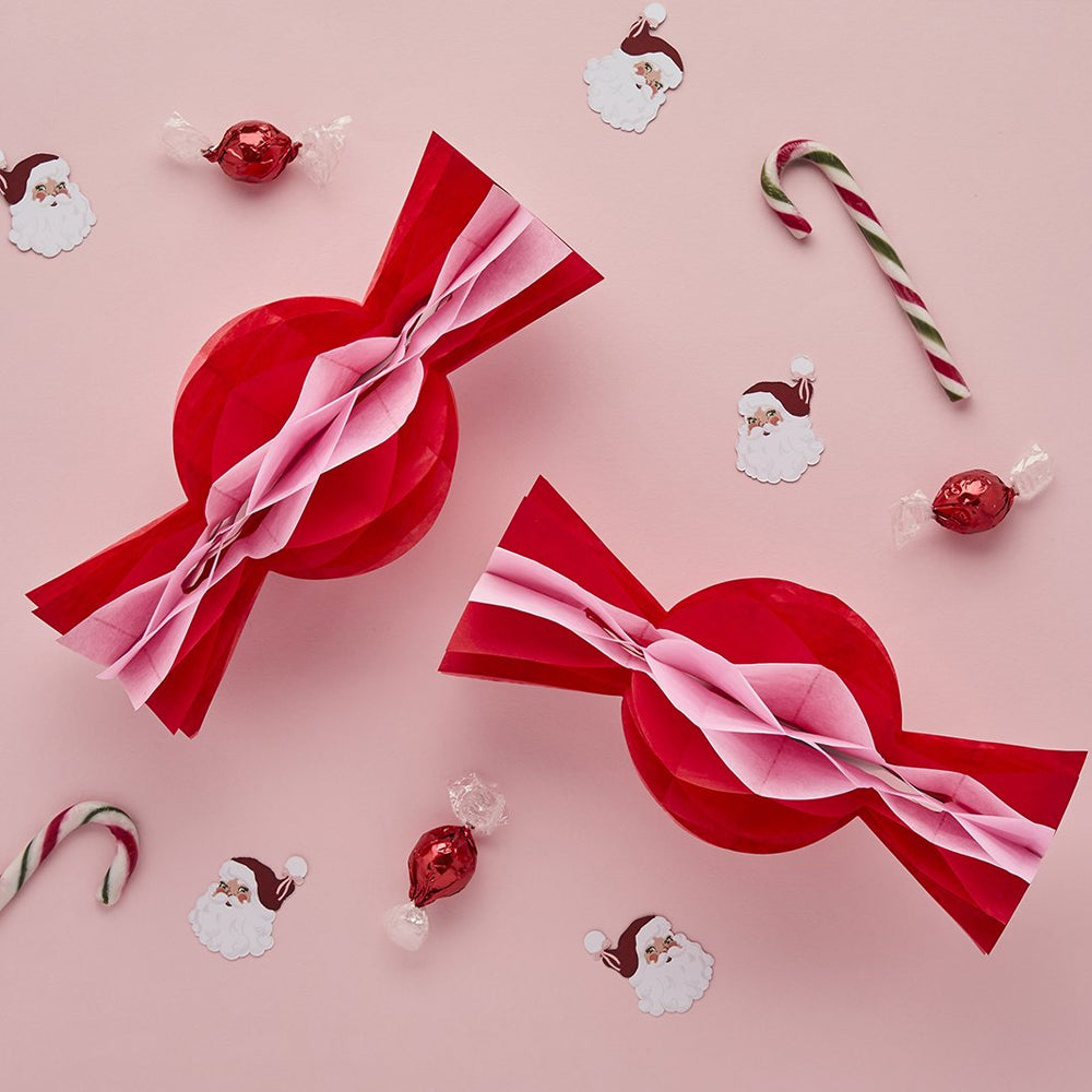 Red and Pink Honeycomb Tissue Paper Sweets Decorations - 25cm - Pack of 4