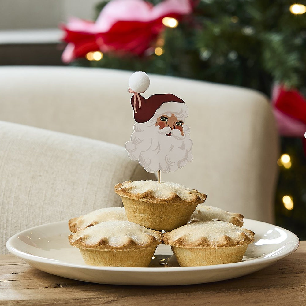 Vintage Santa Pom Pom Food or Cake Picks - Pack of 12