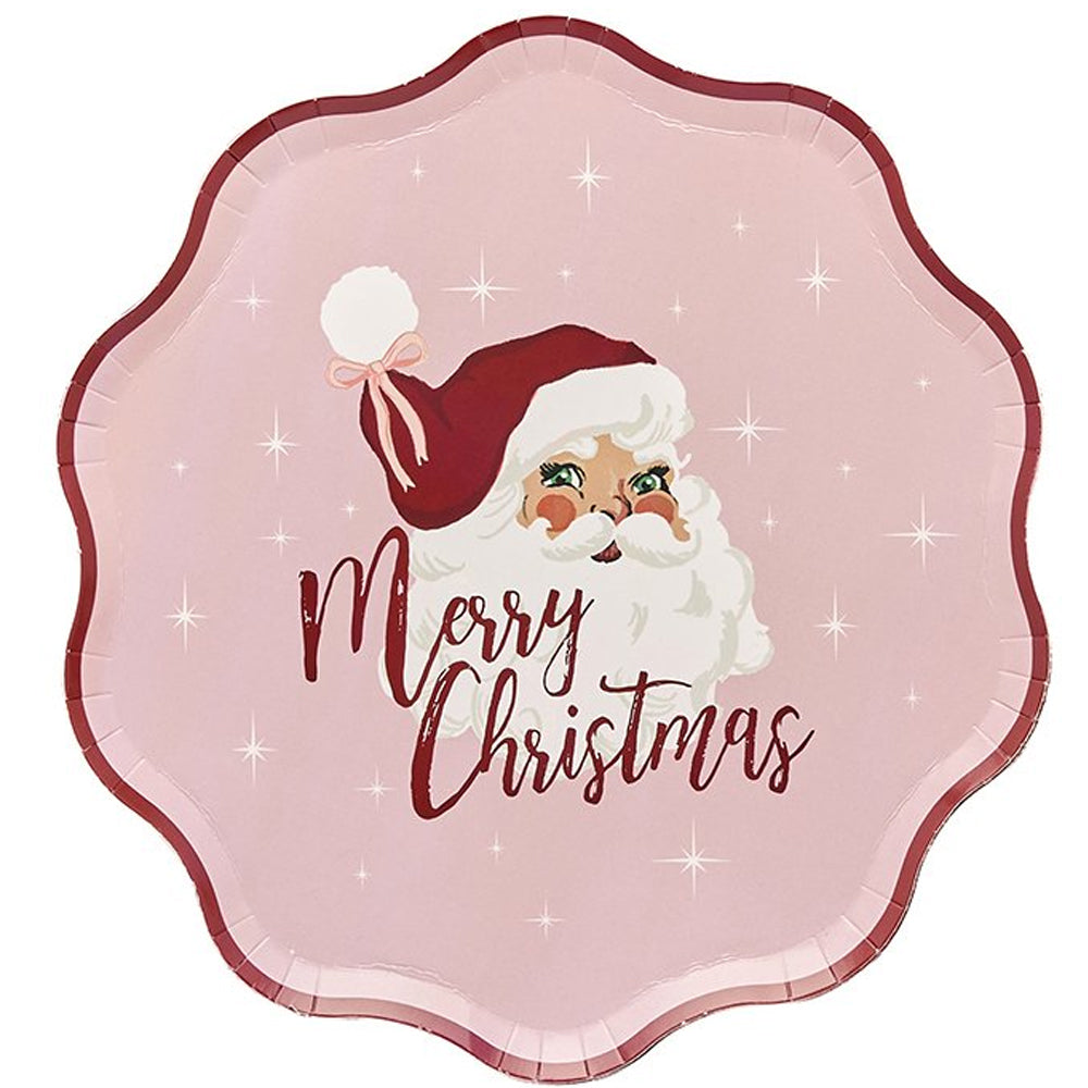 Vintage Pink Santa Paper Plates - 23cm - Pack of 8