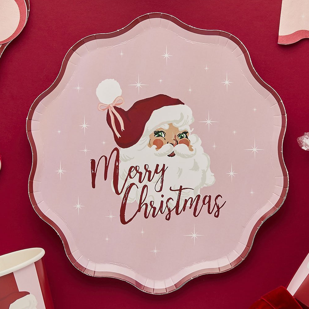 Vintage Pink Santa Paper Plates - 23cm - Pack of 8