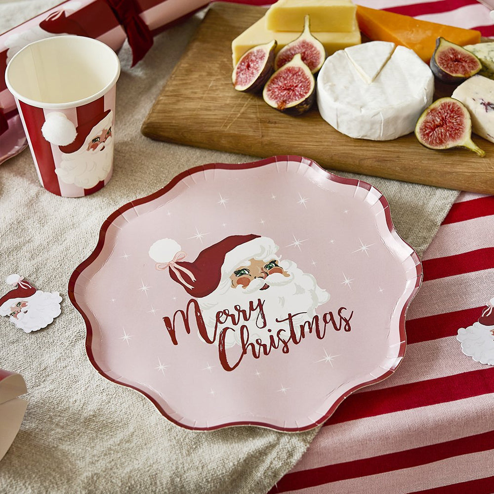 Vintage Pink Santa Paper Plates - 23cm - Pack of 8