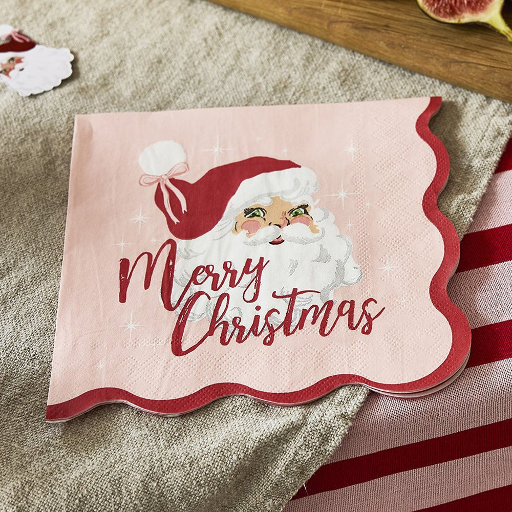 Vintage Pink Santa Paper Napkins - Pack of 16