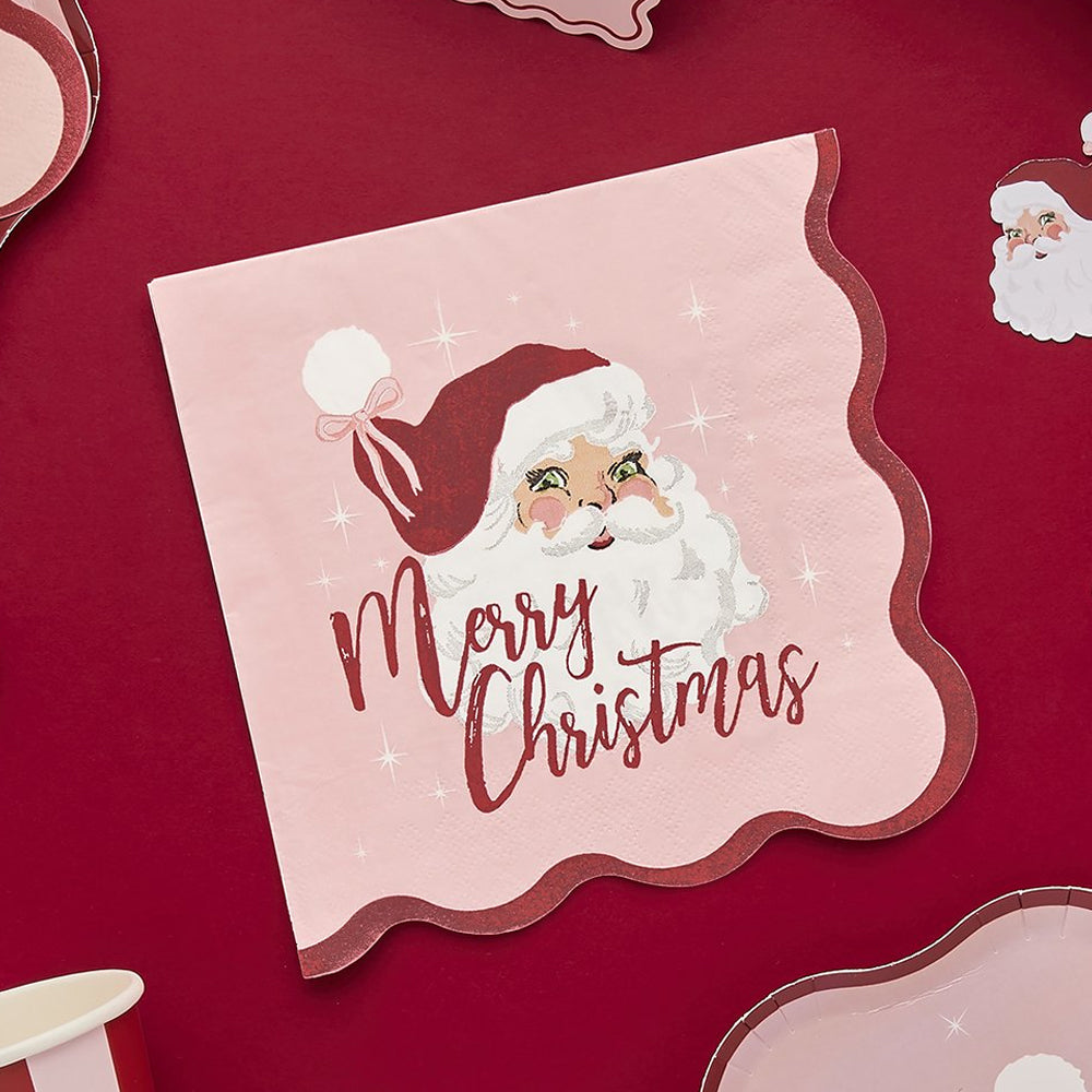 Vintage Pink Santa Paper Napkins - Pack of 16