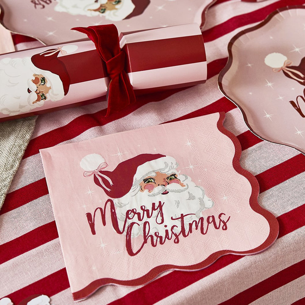 Vintage Pink Santa Paper Napkins - Pack of 16