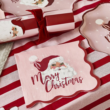Vintage Pink Santa Paper Napkins - Pack of 16
