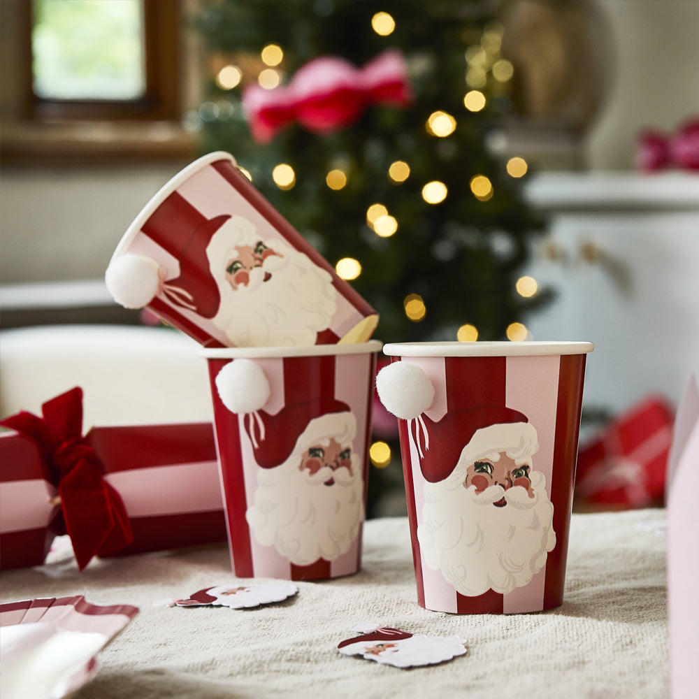 Vintage Pink Santa Paper Cups - Pack of 8