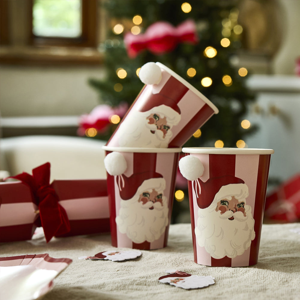 Vintage Pink Santa Paper Cups - Pack of 8