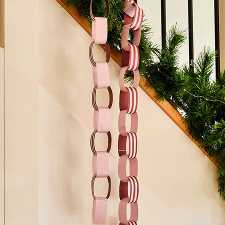 Pink and Red Stripe Paper Chains - Pack of 48
