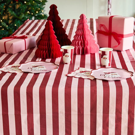 Pink & Red Stripe Paper Tablecloth - 260cm x 138cm