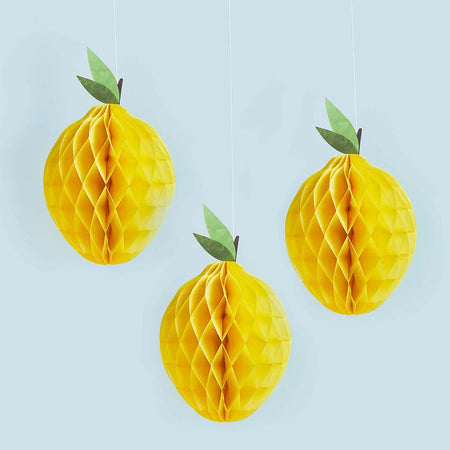 Hanging Lemon Honeycomb Decorations - Pack of 3