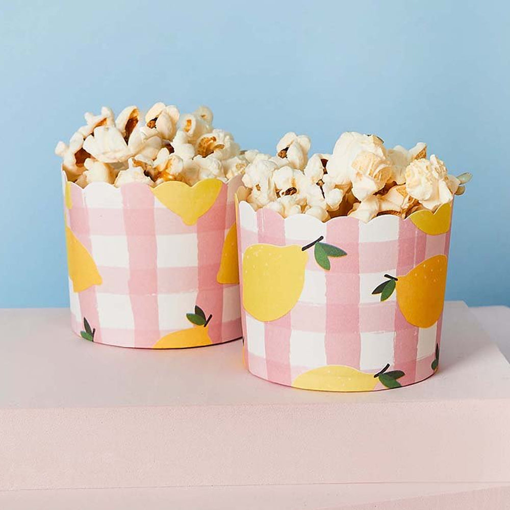 Lemon and Pink Gingham Food Cups - Pack of 12