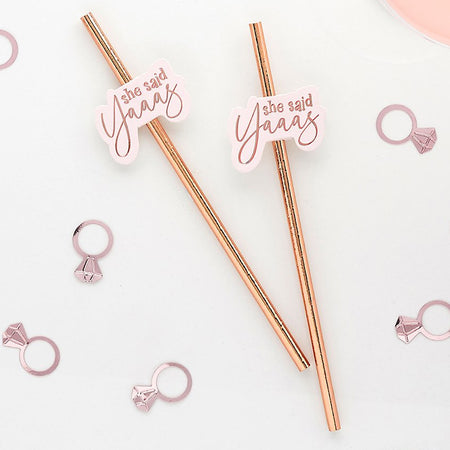Hen Party She Said Yaaas Rose Gold Paper Straws - Pack of 16