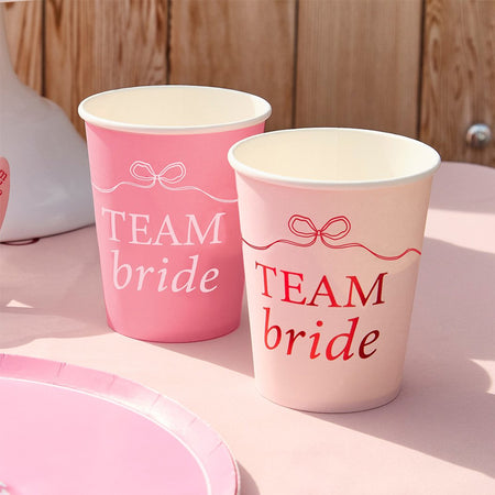 Pink Team Bride Bows Paper Cups - Pack of 8