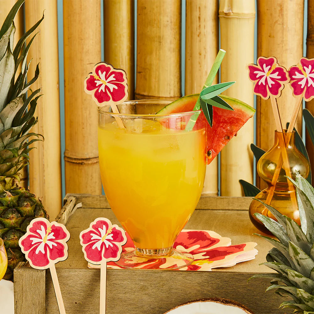 Wooden Tropical Flower Cocktail Stirrers - Pack of 8