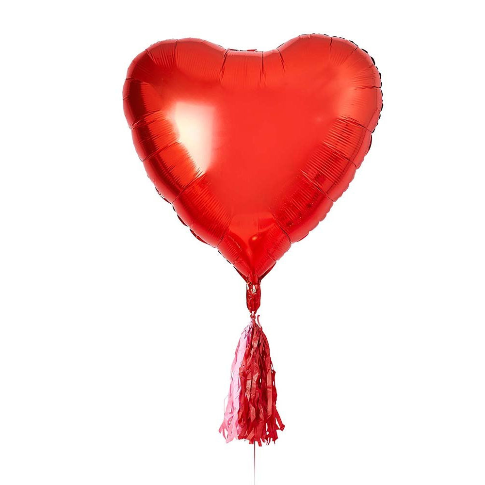 Giant Red Heart Shaped Foil Balloon with Tassels - 32" | Party Packs