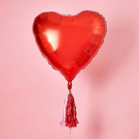 Giant Red Heart Shaped Foil Balloon with Tassels - 32