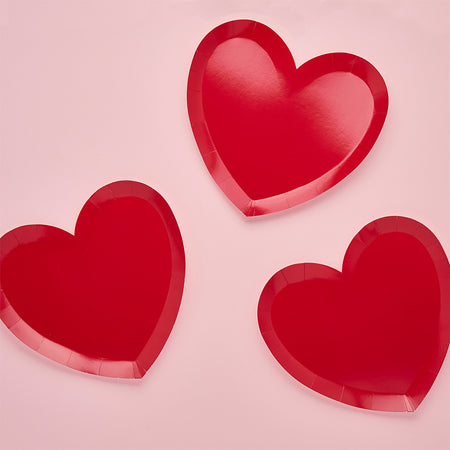 Valentines Red Heart Shape Paper Plates - Pack of 8