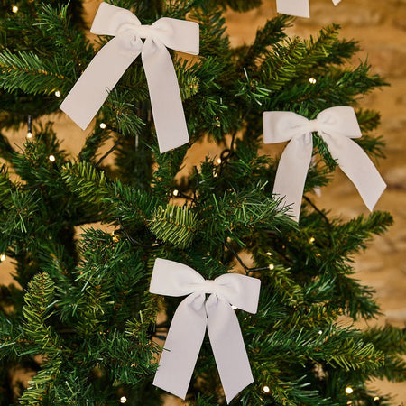 White Velvet Bow Clip Decorations - Pack of 6