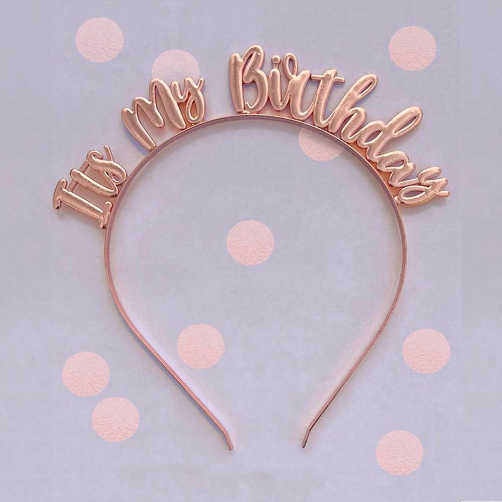 It's My Birthday Rose Gold Metal Headband