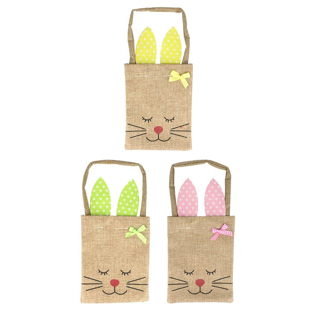 Hessian Easter Bunny Party Bags - Assorted Colours - 18.5cm - Each