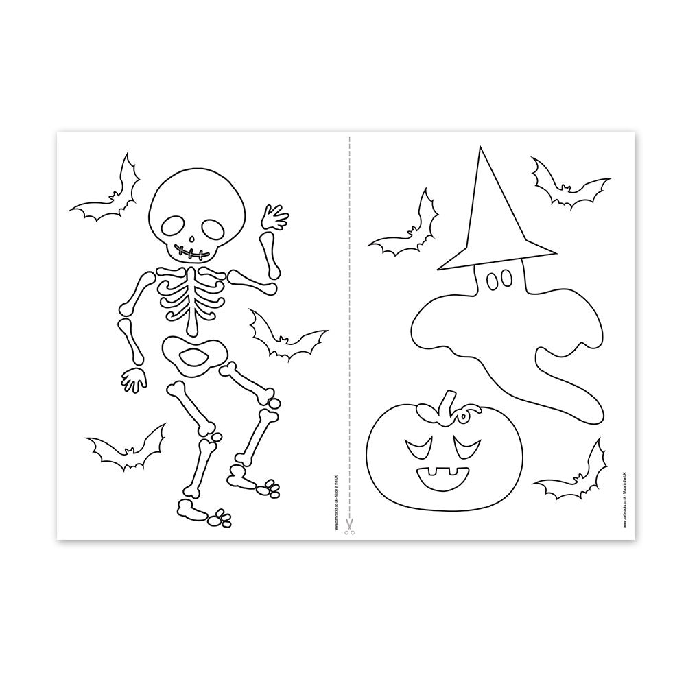 Cute Skeleton and Ghost Halloween Colouring In Sheet - A4
