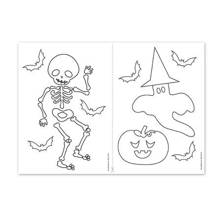Cute Skeleton and Ghost Halloween Colouring In Sheet - A4