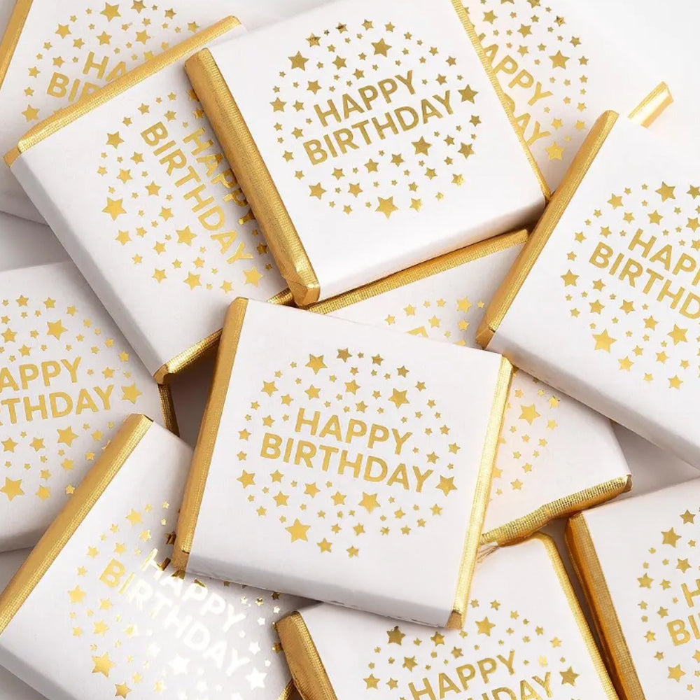 Happy Birthday Stars Gold Foil Neapolitan Square Chocolates - 5g - Each