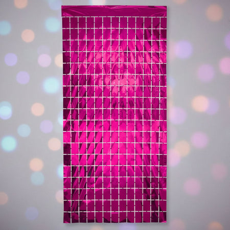 Hot Pink Fuchsia Metallic Square Party Backdrop - 97cm x 1.98m