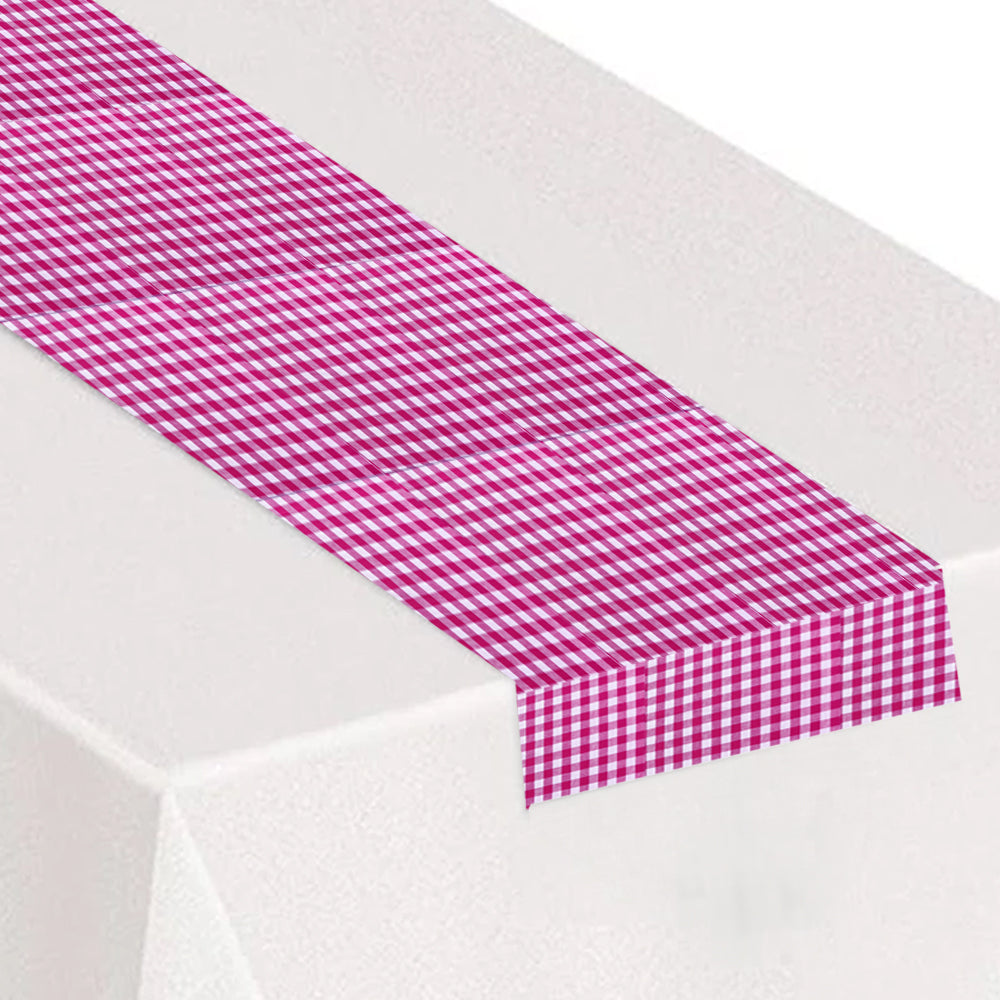 Hot Pink Gingham Fabric Table Runner - 1.1m