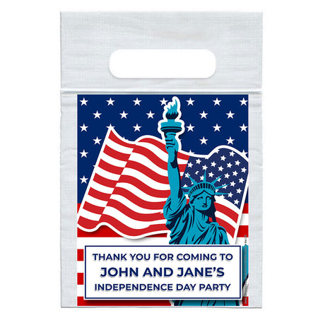 Personalised American Flag and Statue of Liberty Card Insert With Sealed Party Bag - Pack of 8