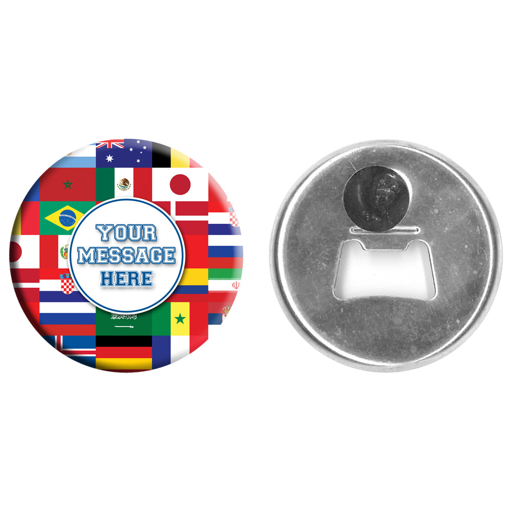 Personalised Bottle Opener Magnet - International Multi Country Flag - 58mm