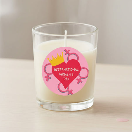 International Women's Day Unscented Clear Glass Candle - 6.5cm - Each