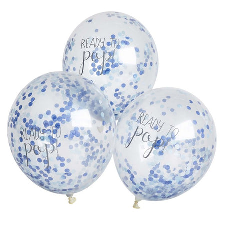 Baby Shower Blue Ready To Pop Latex Confetti Balloons - 12