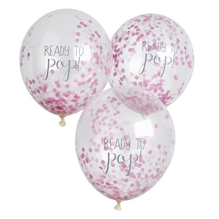 Baby Shower Pink Ready To Pop Latex Confetti Balloons - 12