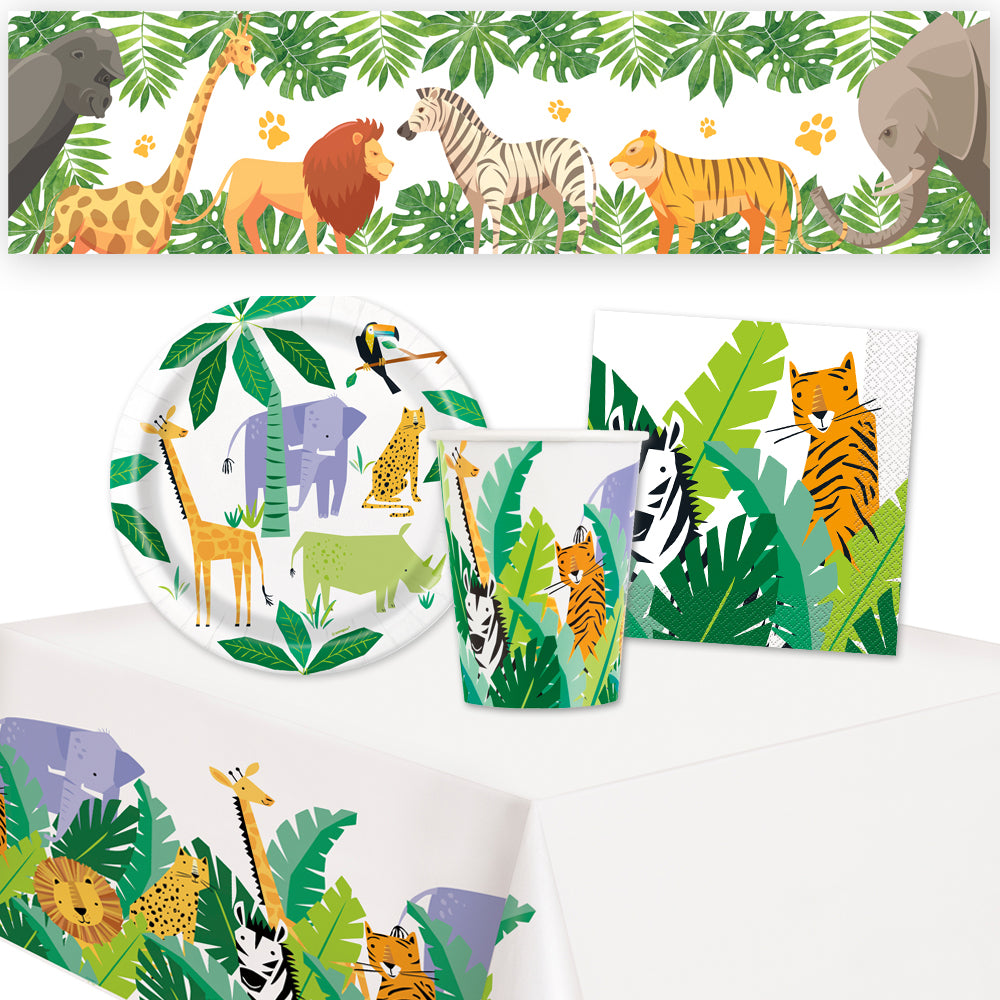 Jungle Animal Safari Party Pack of 8 With FREE Banner!