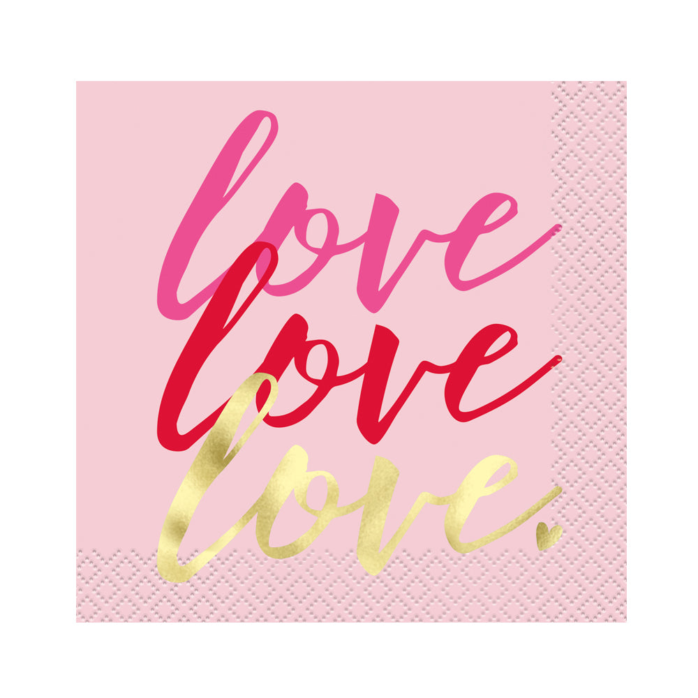 Love Love Love Small Paper Beverage Napkins - 24cm - Pack of 16