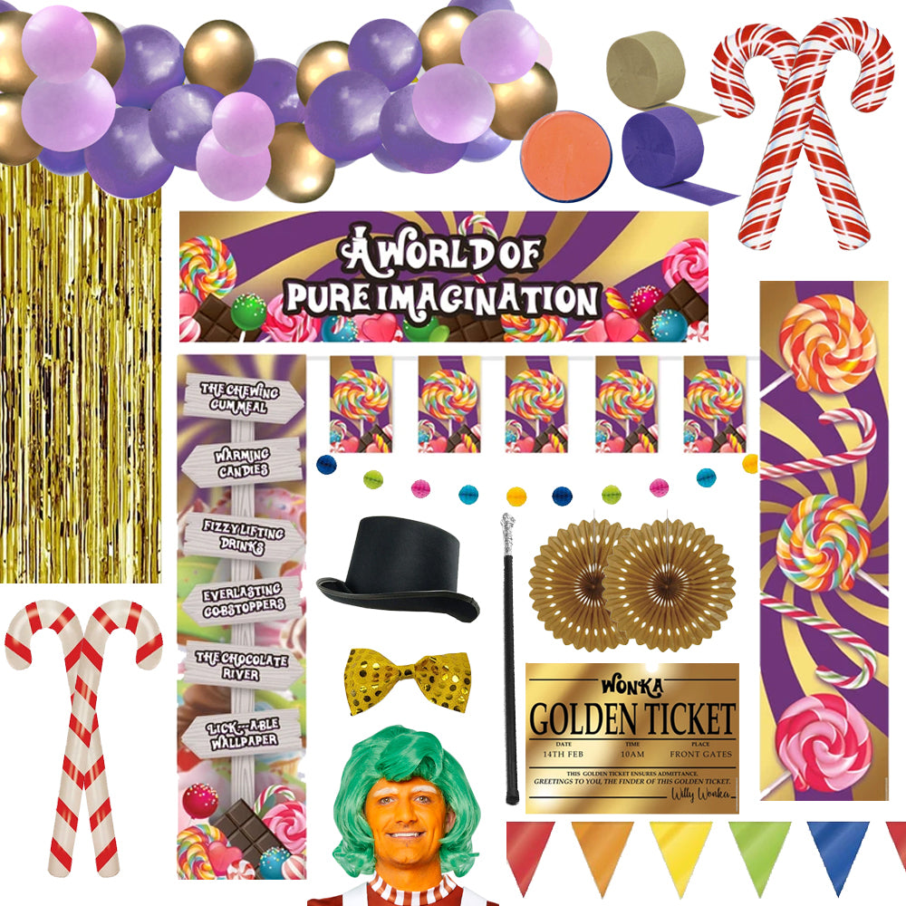 Large Wonka Chocolate Factory Decoration and Fancy Dress Pack