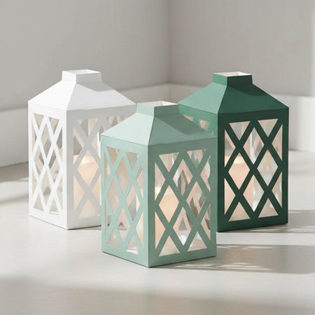 Light Green, Dark Green and White Paper Lanterns - Pack of 3