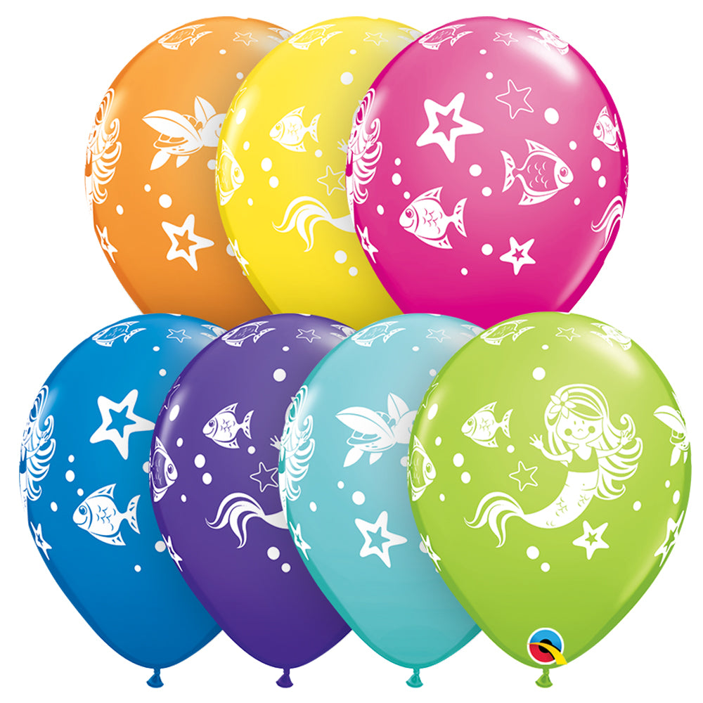 Merry Mermaid and Sea Creatures Latex Balloons - 11" - Pack of 10