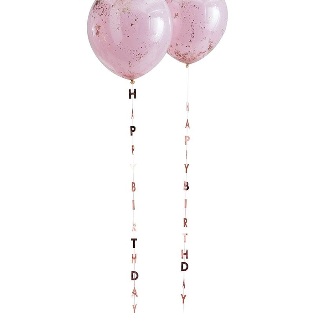 Rose Gold Happy Birthday Balloon Tails - Pack of 5