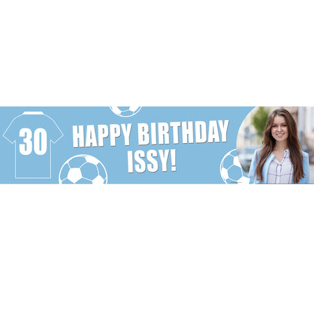 Light Blue and White Football Fan Photo Personalised Banner - 1.2m