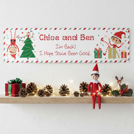 Personalised Mischievous Elf Christmas Paper Banner - 1.2m