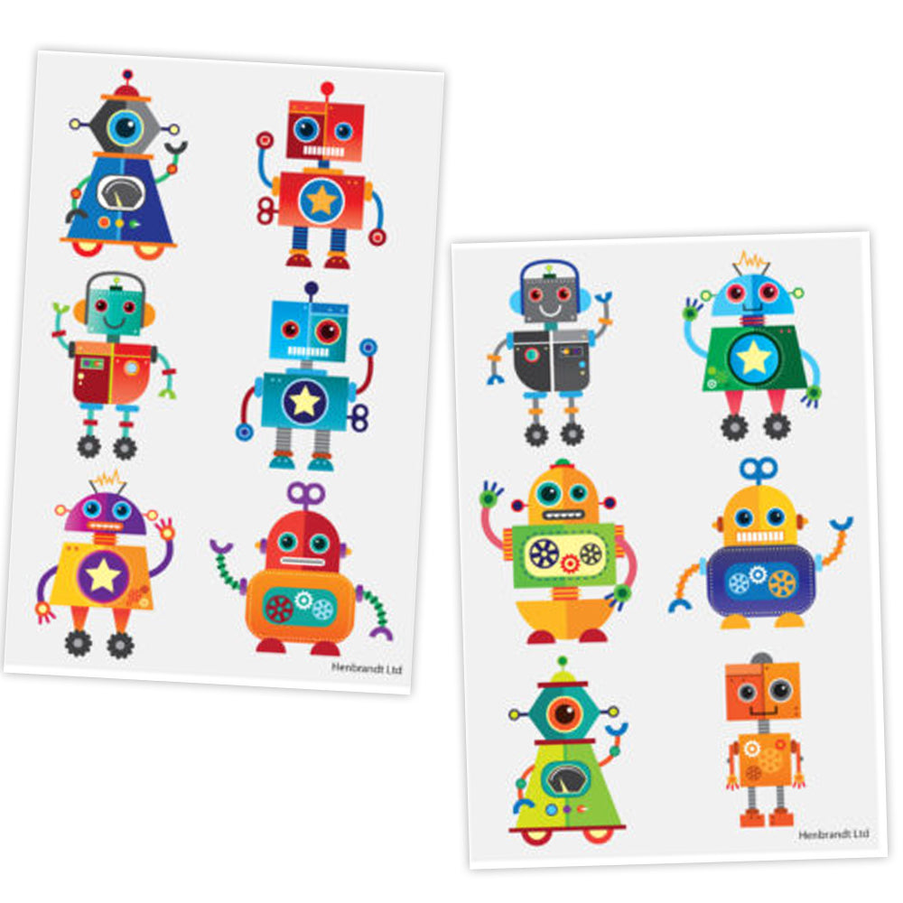 Mini Robot Temporary Tattoos - 2 Designs - Sheet of 6