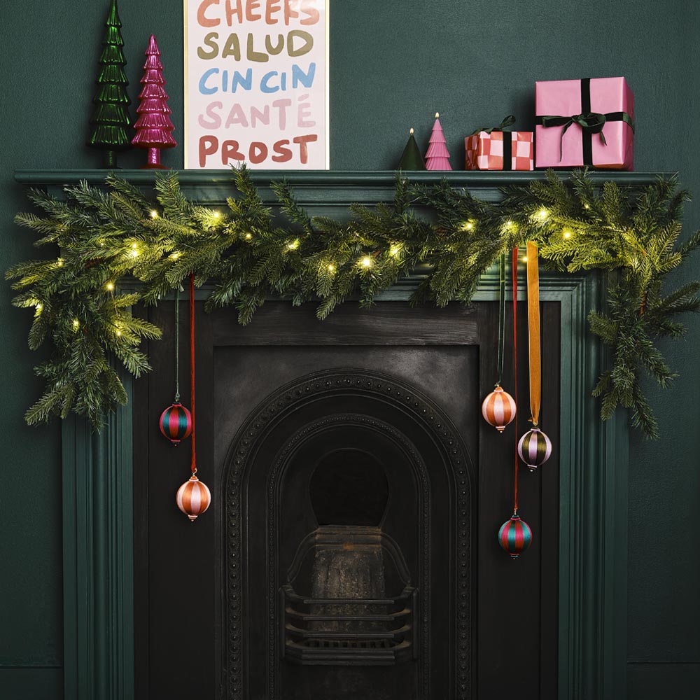 Christmas Pine Foliage Garland with LED Lights - 1.8m