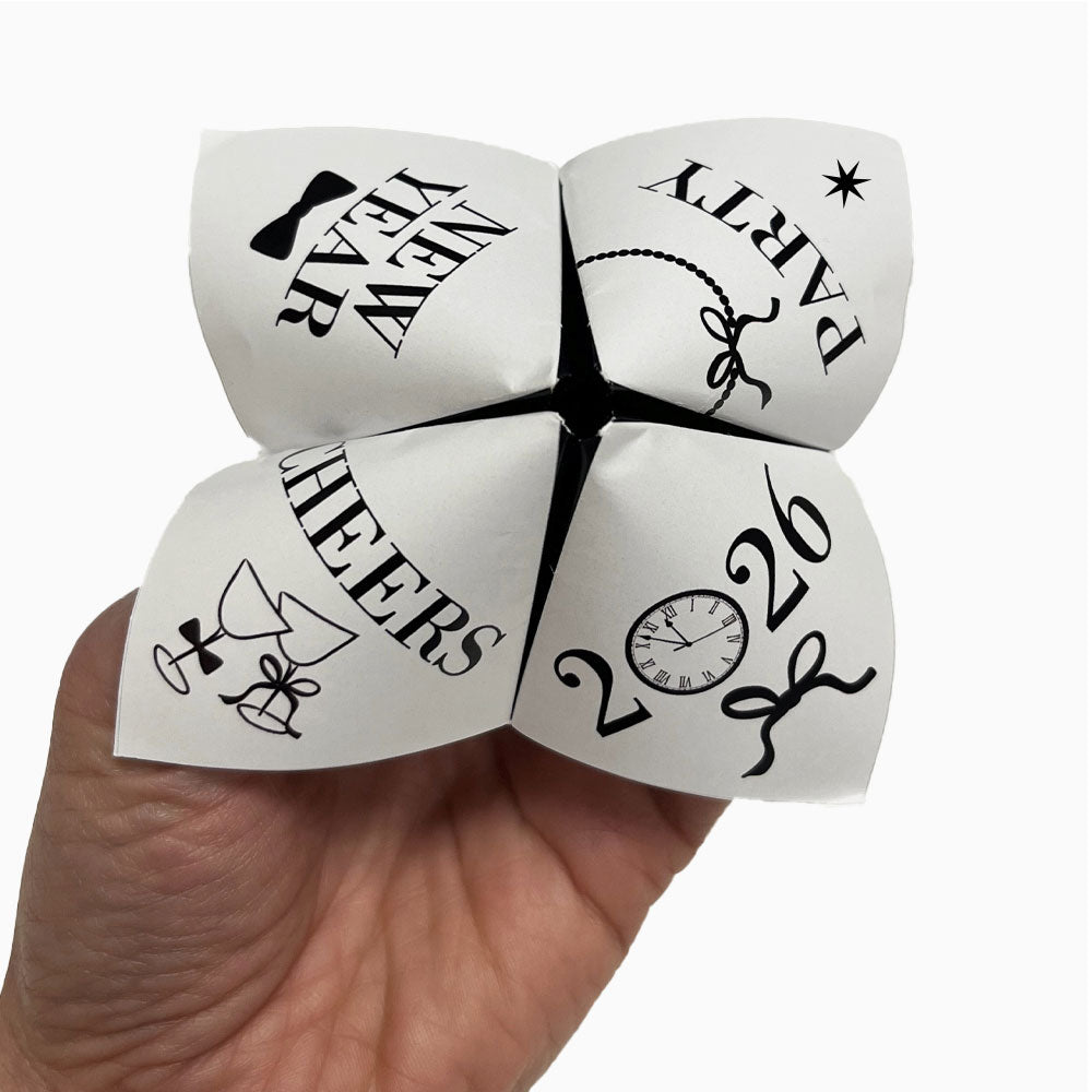 New Year's Eve Black & White Adult Paper Fortune Teller and Word Search Activity Sheet - A4