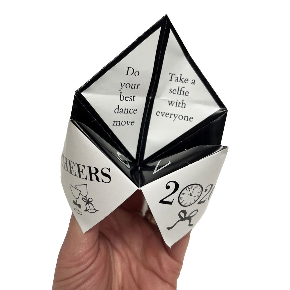 New Year's Eve Black & White Adult Paper Fortune Teller and Word Search Activity Sheet - A4