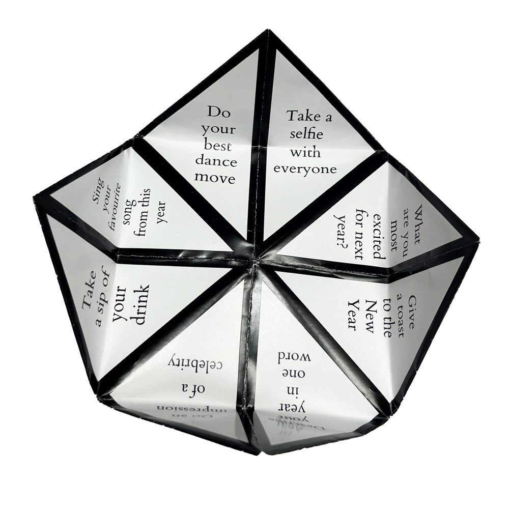 New Year's Eve Black & White Adult Paper Fortune Teller and Word Search Activity Sheet - A4